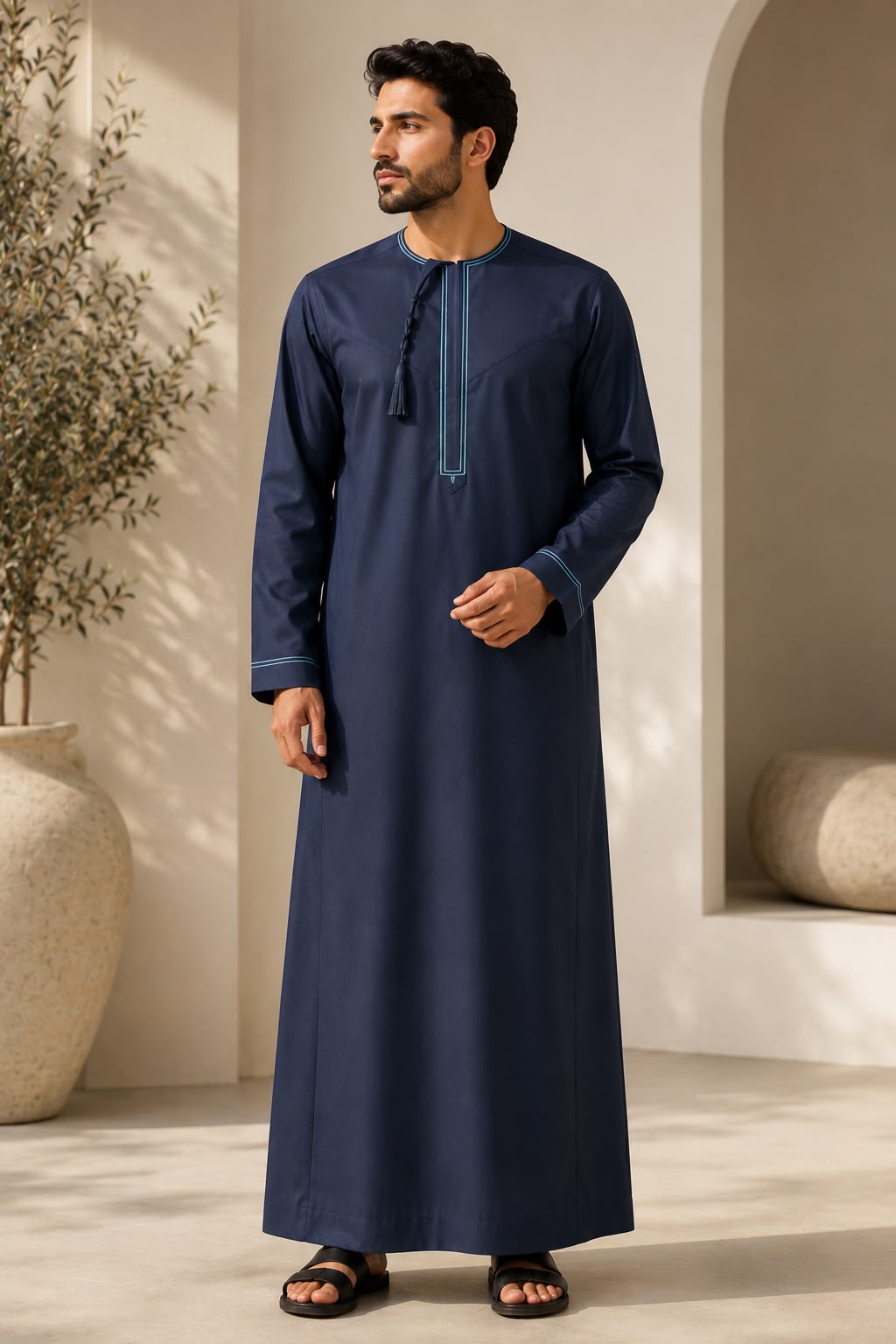 Luxury Greige Brown Emirati Tassel Thobe